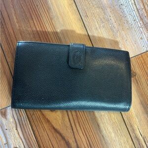 Longchamp Pebbled Leather Long Flap Envelope Credit Card Wallet Black